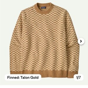 Patagonia Checkered Crewneck Sweater in Talon Gold and Cream